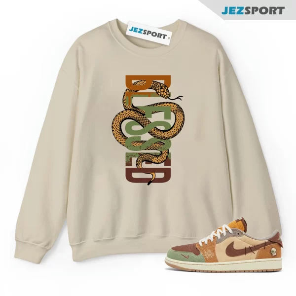 SNAKE Sweatshirt to match 1 Low OG Zion Williamson Voodoo Flax Muslin Fauna Brown Oil, Matching Sneaker Sweatshirt