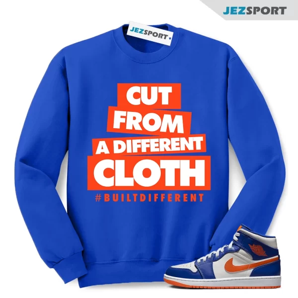 CLOTH Sweatshirt to match Air Jordan 1 Mid Knicks Sail Game Royal Blue Rush Orange, Matching Sneaker Sweatshirt