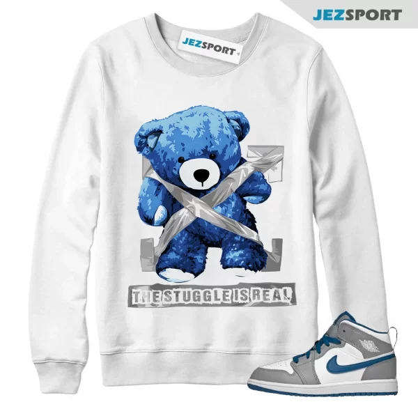 STRUG Sweatshirt to match Air Jordan 1 Mid True Blue Cement Grey White, Matching Sneaker Sweatshirt