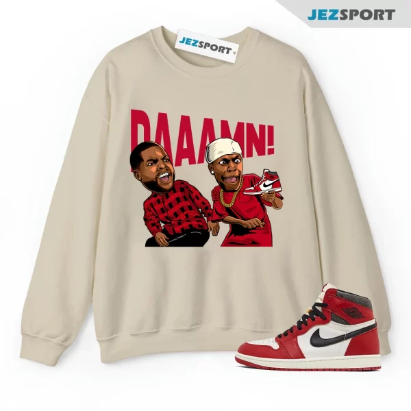 Chicago Jordan 1s Lost and Found Sweatshirt to match Sneaker Match Tees Sail “DAAAMN”, Matching Sneaker Sweatshirt