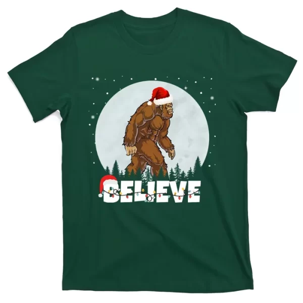 Believe Christmas Bigfoot Holiday T Shirt For Men, Christmas Shirt For Girl Jezsport.com