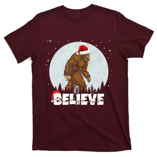 Believe Christmas Bigfoot Holiday T Shirt For Men, Christmas Shirt For Girl Jezsport.com