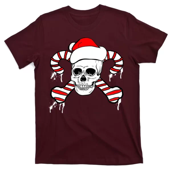 Candy Cane Skull T Shirt For Men, Christmas Shirt For Girl Jezsport.com