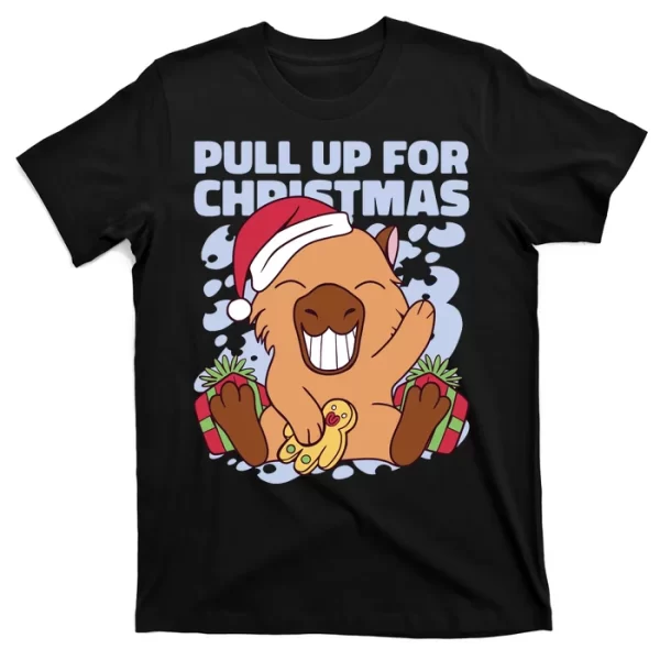 Christmas Capybara Pull Up T Shirt For Men, Christmas Shirt For Girl Jezsport.com