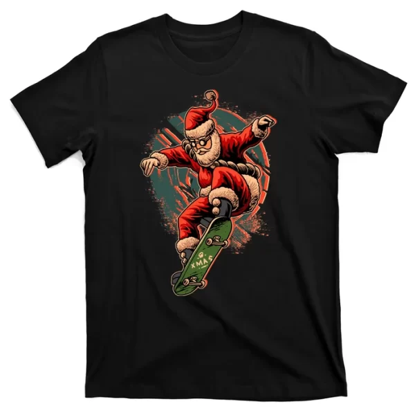 Cool Christmas Skateboarding Santa Claus T Shirt For Men, Christmas Shirt For Girl Jezsport.com