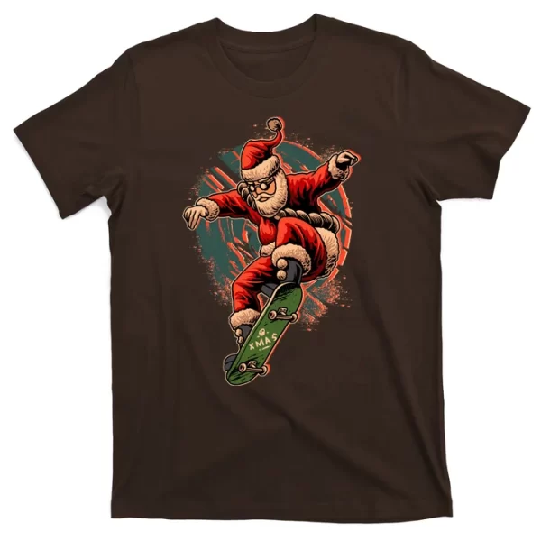 Cool Christmas Skateboarding Santa Claus T Shirt For Men, Christmas Shirt For Girl Jezsport.com