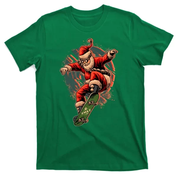 Cool Christmas Skateboarding Santa Claus T Shirt For Men, Christmas Shirt For Girl Jezsport.com