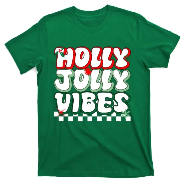 Cute Holly Jolly Vibes Christmas Checkerboard T ShirtFor Men, Christmas Shirt For Girl Jezsport.com