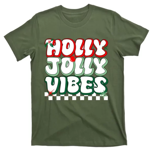 Cute Holly Jolly Vibes Christmas Checkerboard T ShirtFor Men, Christmas Shirt For Girl Jezsport.com