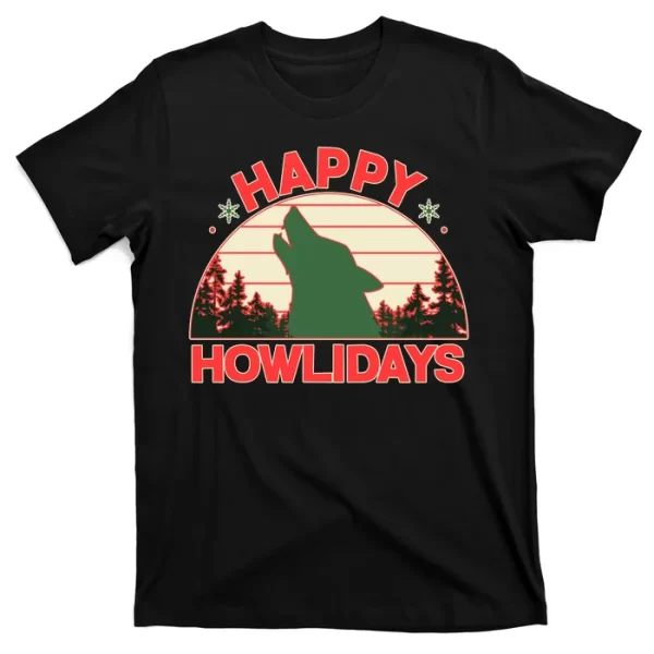 Christmas Happy Howlidays Vintage Howling Wolf T Shirt For Men, Christmas Shirt For Girl Jezsport.com