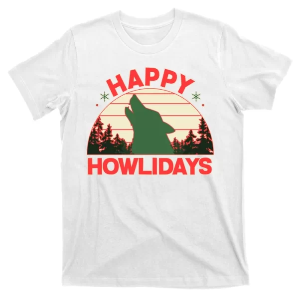 Christmas Happy Howlidays Vintage Howling Wolf T Shirt For Men, Christmas Shirt For Girl Jezsport.com