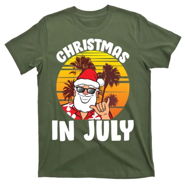 Christmas In July Retro Santa Sunset T Shirt For Men, Christmas Shirt For Girl Jezsport.com