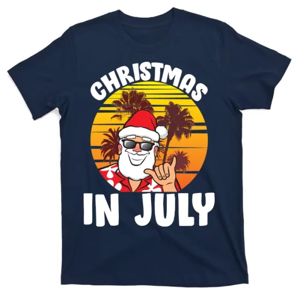 Christmas In July Retro Santa Sunset T Shirt For Men, Christmas Shirt For Girl Jezsport.com