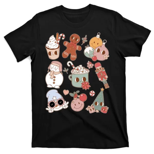 Cute Retro Cartoon Christmas Characters T Shirt For Men, Christmas Shirt For Girl Jezsport.com