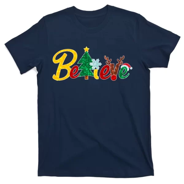 Cute Festive Christmas Believe T Shirt For Men, Christmas Shirt For Girl Jezsport.com