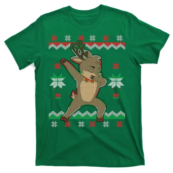 Dabbing Reindeer Ugly Christmas T Shirt For Men, Christmas Shirt For Girl Jezsport.com