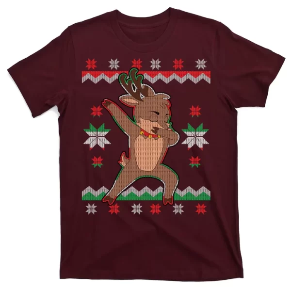 Dabbing Reindeer Ugly Christmas T Shirt For Men, Christmas Shirt For Girl Jezsport.com