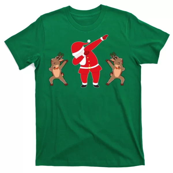 Dabbing Santa And Reindeer Funny Christmas T Shirt For Men, Christmas Shirt For Girl Jezsport.com