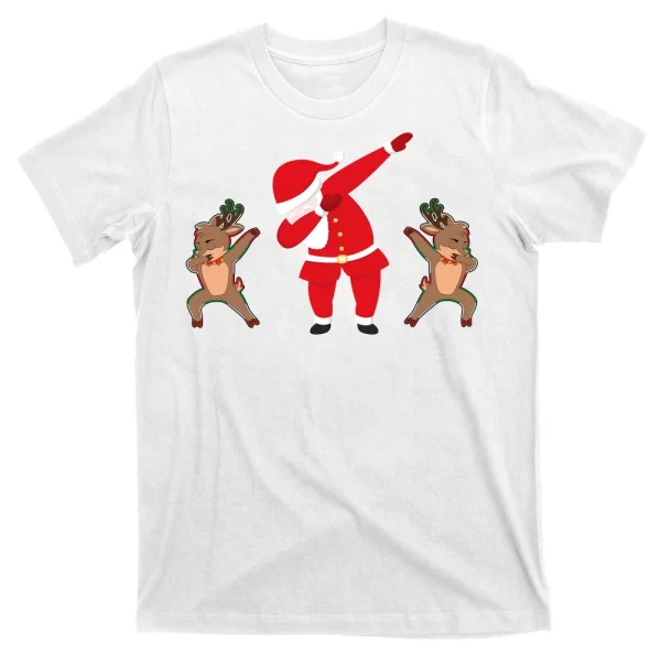 Dabbing Santa And Reindeer Funny Christmas T Shirt For Men, Christmas Shirt For Girl Jezsport.com