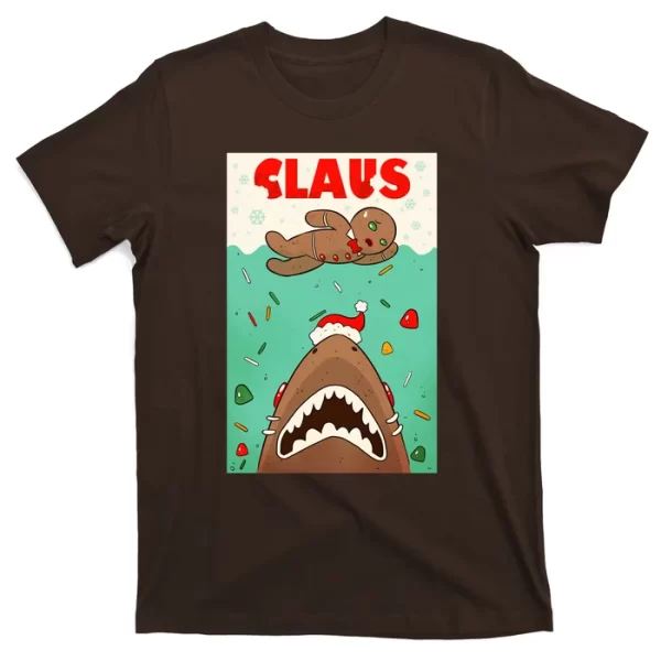 Funny Christmas Santa Claus Shark Attack Gingerbread Man T Shirt For Men, Christmas Shirt For Girl Jezsport.com