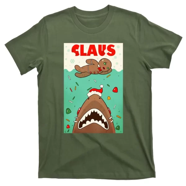 Funny Christmas Santa Claus Shark Attack Gingerbread Man T Shirt For Men, Christmas Shirt For Girl Jezsport.com