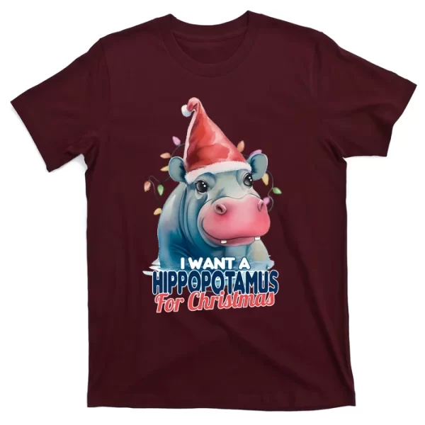 Hippopotamus For Christmas T Shirt For Men, Christmas Shirt For Girl Jezsport.com