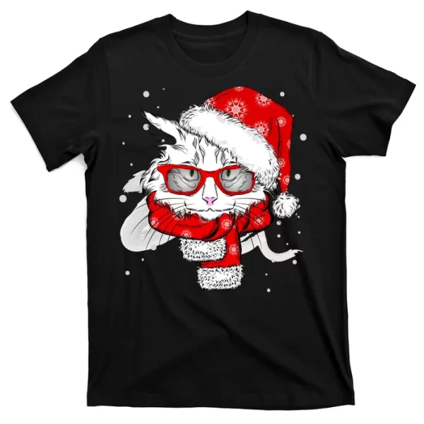 Hipster Christmas Cat T Shirt For Men, Christmas Shirt For Girl Jezsport.com