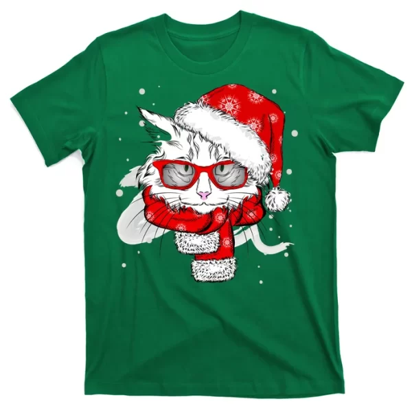 Hipster Christmas Cat T Shirt For Men, Christmas Shirt For Girl Jezsport.com