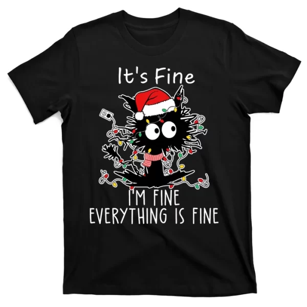 Its Fine Im Fine Everything Is Fine Cat Tangled In Christmas Lights T Shirt For Men, Christmas Shirt For Girl Jezsport.com