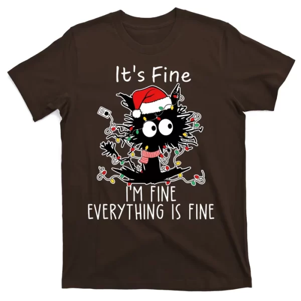 Its Fine Im Fine Everything Is Fine Cat Tangled In Christmas Lights T Shirt For Men, Christmas Shirt For Girl Jezsport.com