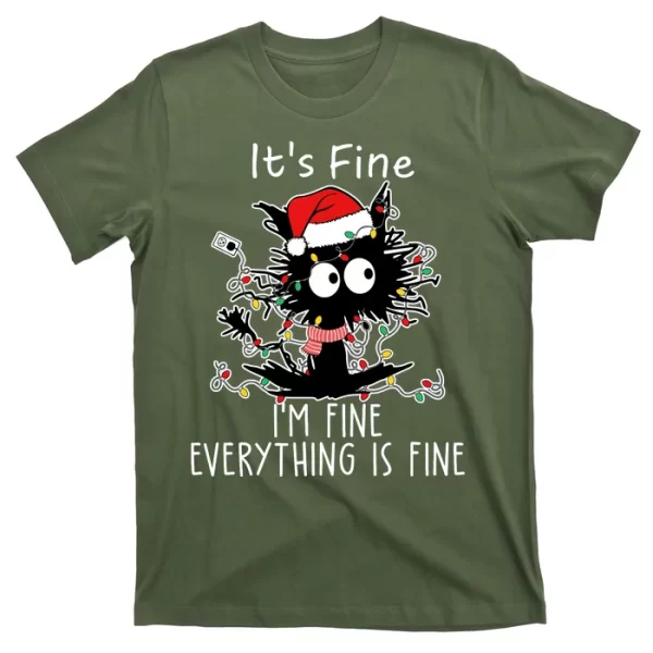 Its Fine Im Fine Everything Is Fine Cat Tangled In Christmas Lights T Shirt For Men, Christmas Shirt For Girl Jezsport.com