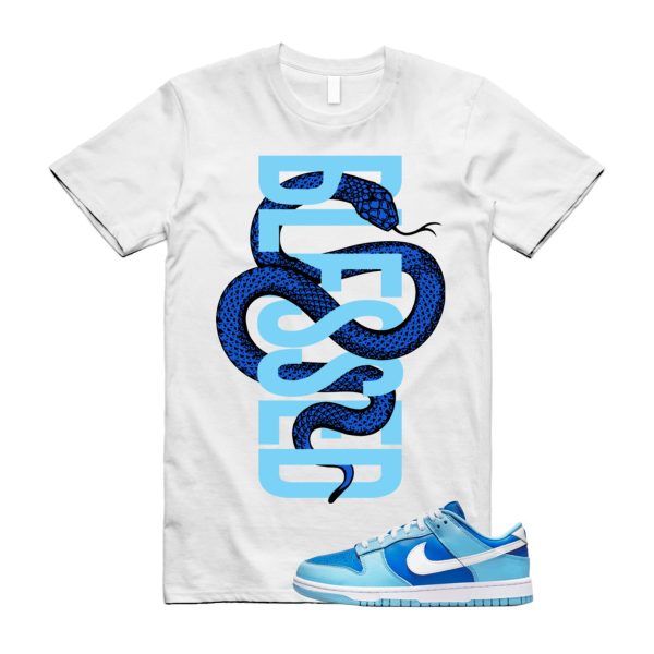 White SNAKEBLS T Shirt to match Dunk Low Argon Blue Flash Marina Dutch UNC University VaporMax Plus Chill Jezsport.com