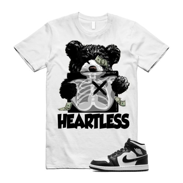 HEART T Shirt to match Air J 1 Mid Panda WMNS White Black Jezsport.com