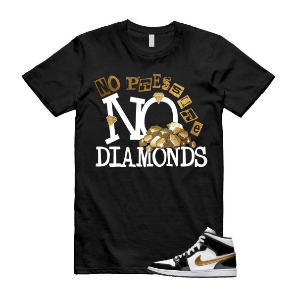 Metallic Gold Patent Black White Air 1 Mid T Shirt Match DIAMOND Jezsport.com