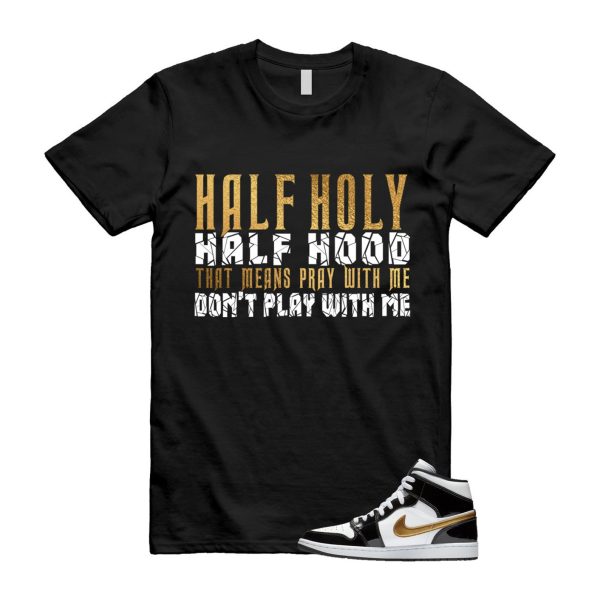 Metallic Gold Patent Black White Air 1 Mid T Shirt Match HOLY Jezsport.com