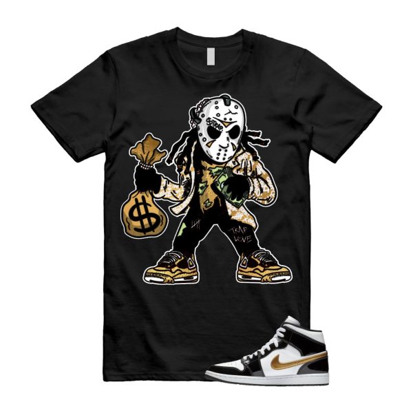 Metallic Gold Patent Black White Air 1 Mid T Shirt Match JASON Jezsport.com