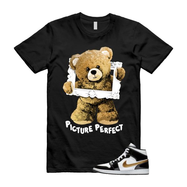 Metallic Gold Patent Black White Air 1 Mid T Shirt Match PIC Jezsport.com