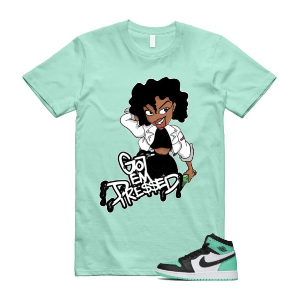 Green Glow 1 Retro High OG White Black Mint T Shirt Match PRESSED Jezsport.com