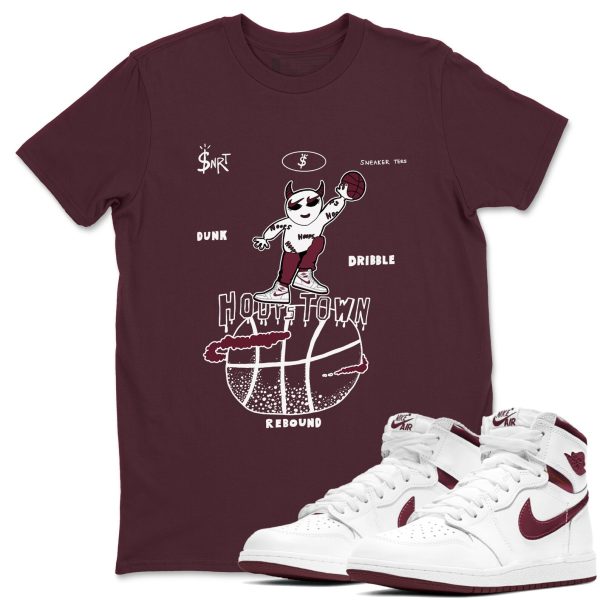 Hoops Town Sneaker Shirts To Match Jordans AJ1 Metallic Burgundy Jezsport.com