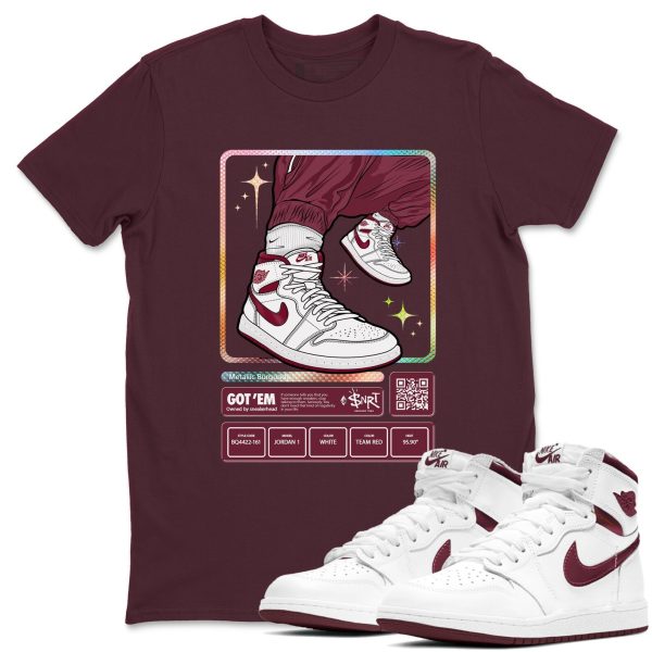 Sneaker Trading Card Sneaker Shirts To Match Jordans AJ1 Metallic Burgundy Jezsport.com