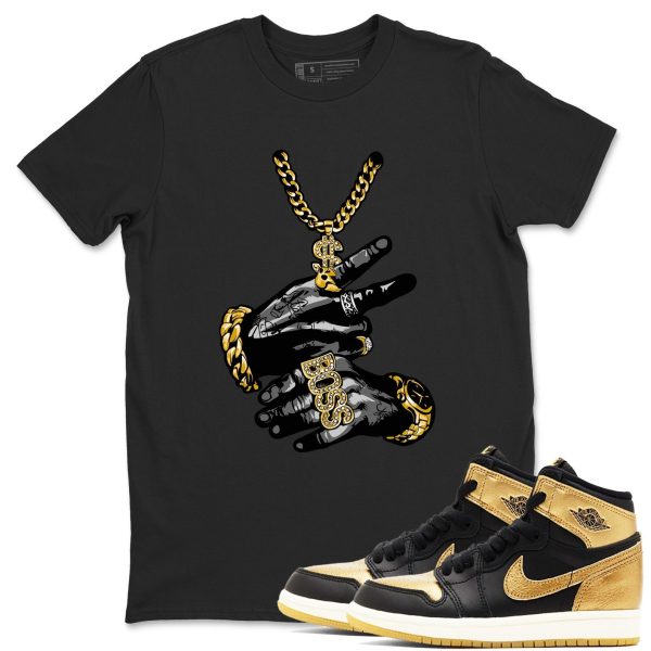 Tatto Hands 1s Black Metallic Gold Matching Jordan Shirt Jezsport.com