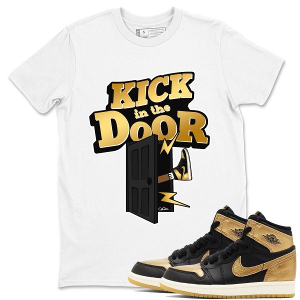 Kick In The Door Sneaker Casual Unisex Cotton Sneaker T Shirt To Match 1 Retro Black Metallic Gold Jezsport.com