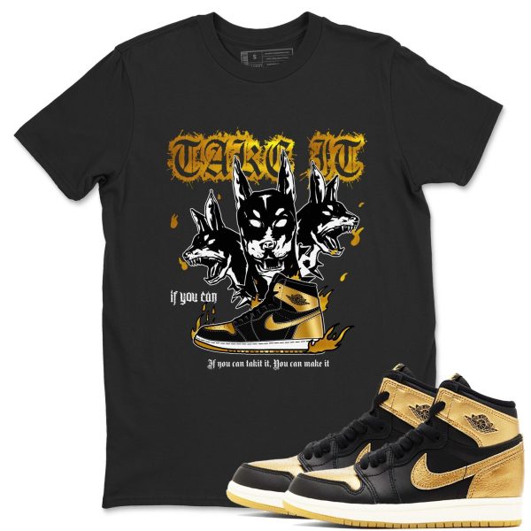 Hell Hounds 1s Black Metallic Gold Matching Jordan Shirt Jezsport.com