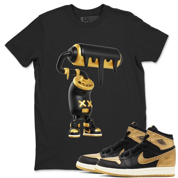 3D Paint Roller Sneaker Casual Unisex Cotton Sneaker T Shirt To Match 1 Retro Black Metallic Gold Jezsport.com