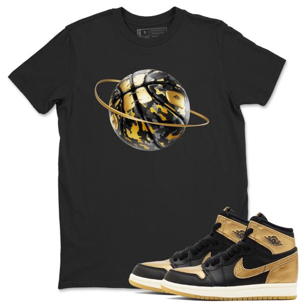 Camo Basketball Planet Sneaker Casual Unisex Cotton Sneaker T Shirt To Match 1 Retro Black Metallic Gold Jezsport.com