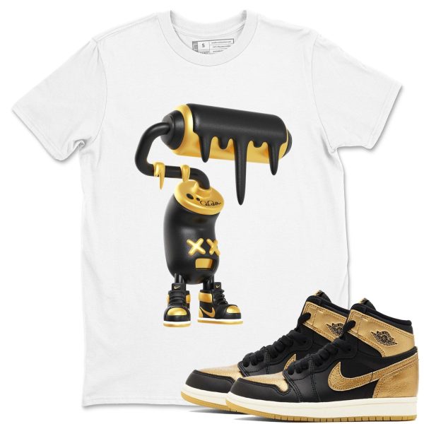 3D Paint Roller Sneaker Casual Unisex Cotton Sneaker T Shirt To Match 1 Retro Black Metallic Gold Jezsport.com