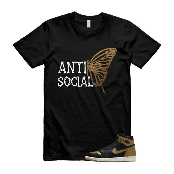 1 Black Metallic Gold Sail Retro High OG T Shirt Match ASB Jezsport.com