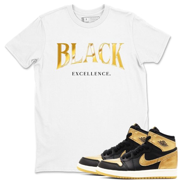 Black Excellence Unisex Crew Neck T Shirt To Match 1 High OG Retro Black Metallic Gold Jezsport.com