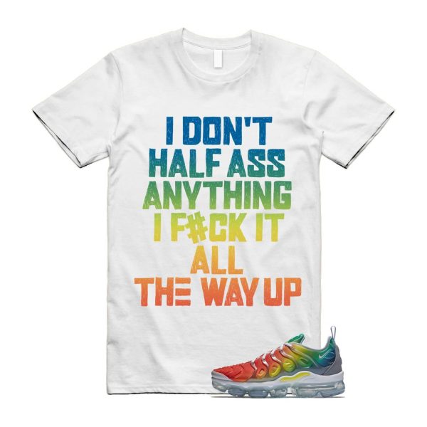 VaporMax Rainbow Air Plus White Neptune Blue Dynamic Yellow T Shirt Match HALF Jezsport.com