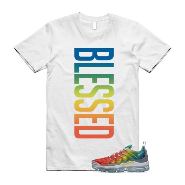 VaporMax Rainbow Air Plus White Neptune Blue Dynamic Yellow T Shirt Match VERTBLS Jezsport.com